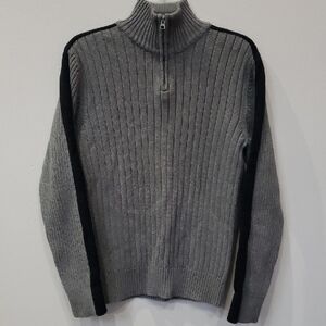 American Rag 1/4 Zip Sweater Mens Rib Knit Gray & Black Mock Neck Cozy Casual